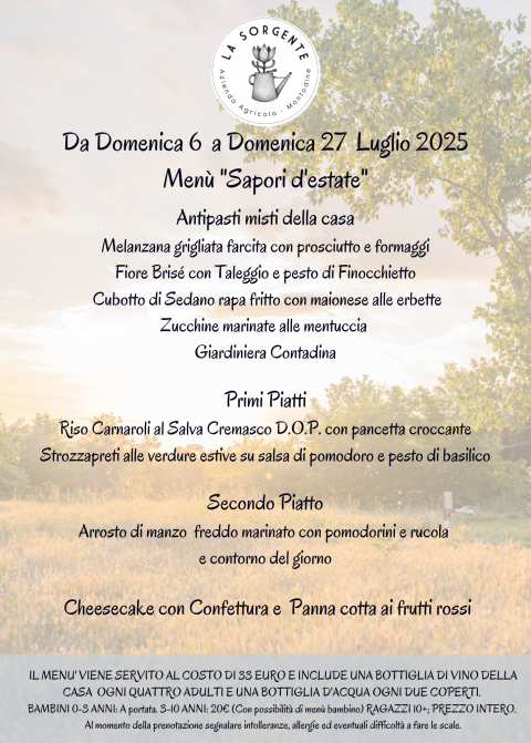 Domeniche di Luglio: "Sapori d'Estate" - Agriturismo "La Sorgente" (CR)