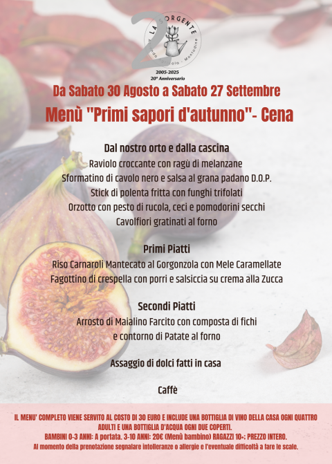 Menù di Settembre-Cena - Agriturismo "La Sorgente" (CR)