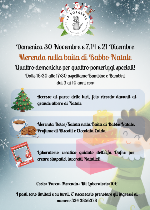 Merenda nella Baita di Babbo Natale! (Per Bambine e Bambini 3-10 anni) - Agriturismo "La Sorgente" (CR)