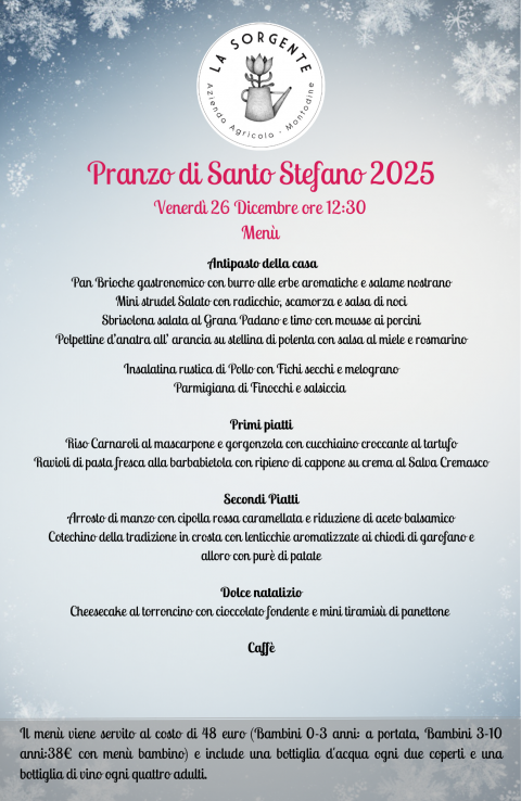 Pranzo di Santo Stefano 2026 - Agriturismo "La Sorgente" (CR)