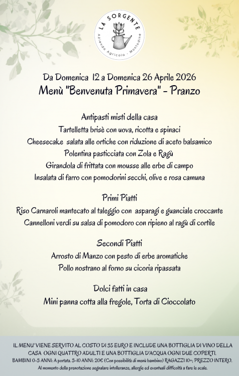 Menù della Domenica - Agriturismo "La Sorgente" (CR)
