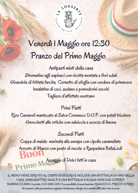 Venerdì 1 Maggio. Ore 12:30 - Agriturismo "La Sorgente" (CR)
