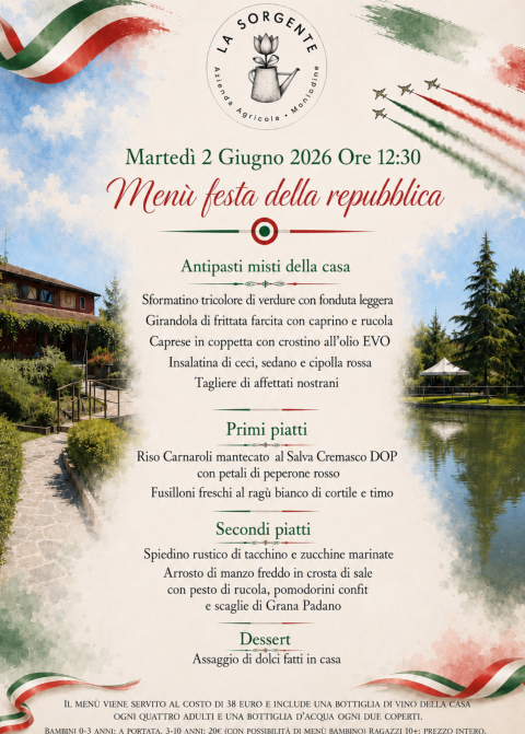 Martedì 2 Giugno. Apertura straordinaria festa della Repubblica! - Agriturismo "La Sorgente" (CR)