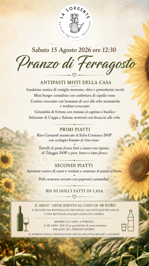 Pranzo di Ferragosto 2026 - Agriturismo "La Sorgente" (CR)