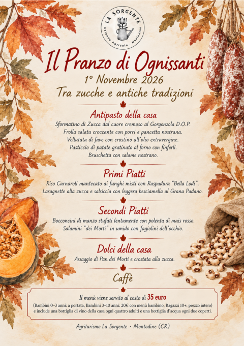 Il pranzo di Ognissanti.. Un ponte tra la festa della zucca e Novembre - Agriturismo "La Sorgente" (CR)